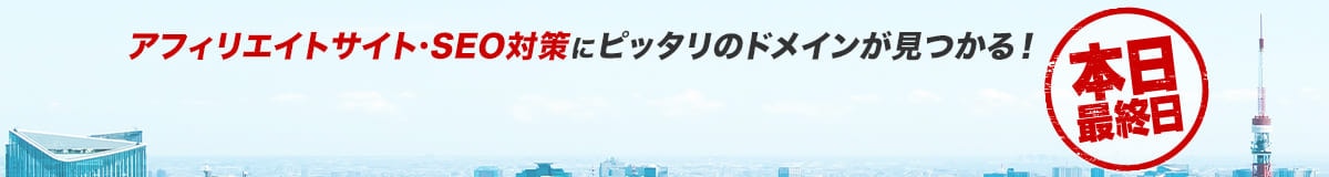 アフィリエイトサイト・SEO対策にぴったりのドメインが見つかる!本日最終日