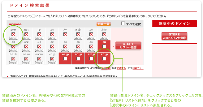 ドメイン検索結果