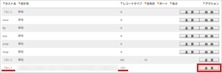 TXTレコード変更