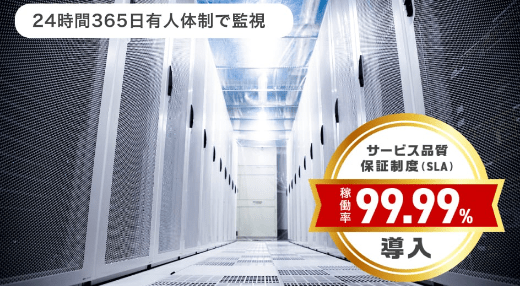 24時間365日有人体制で監視　サービス品質保証制度99.99%導入